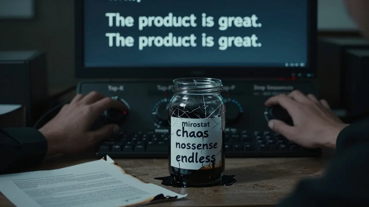 A looping sentence is etched into a monitor as shadowy hands twist decoding dials in a dim, decaying office.