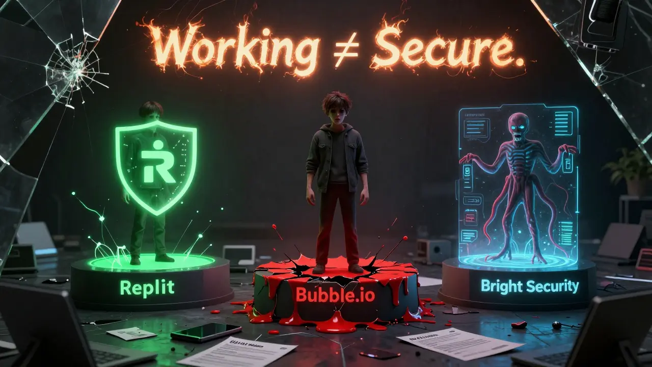 Three versions of a user facing different platforms, with one safe, one broken, and one being repaired by a sentient scanner.