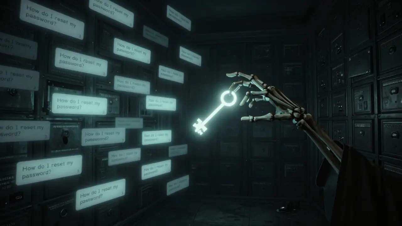 A dark cache chamber with ghostly repeated queries looping silently, illuminated by a single Redis key.