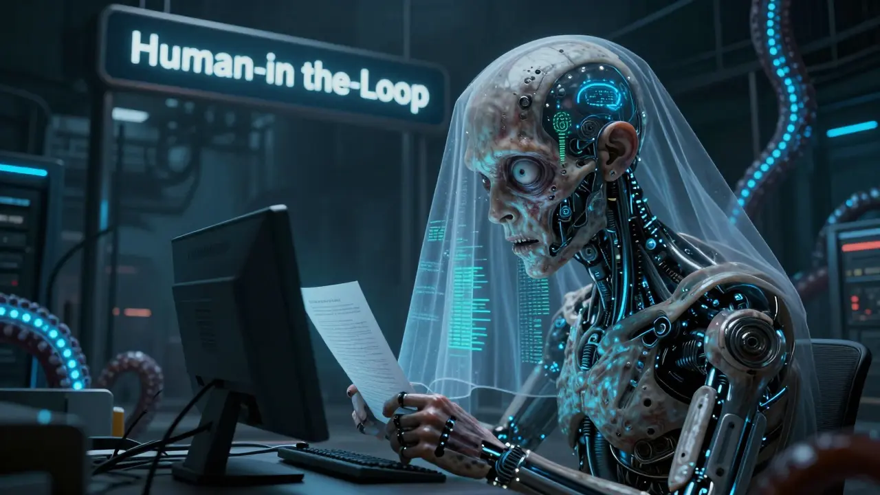 A biomechanical fusion of a human eye and a server in a dark industrial void