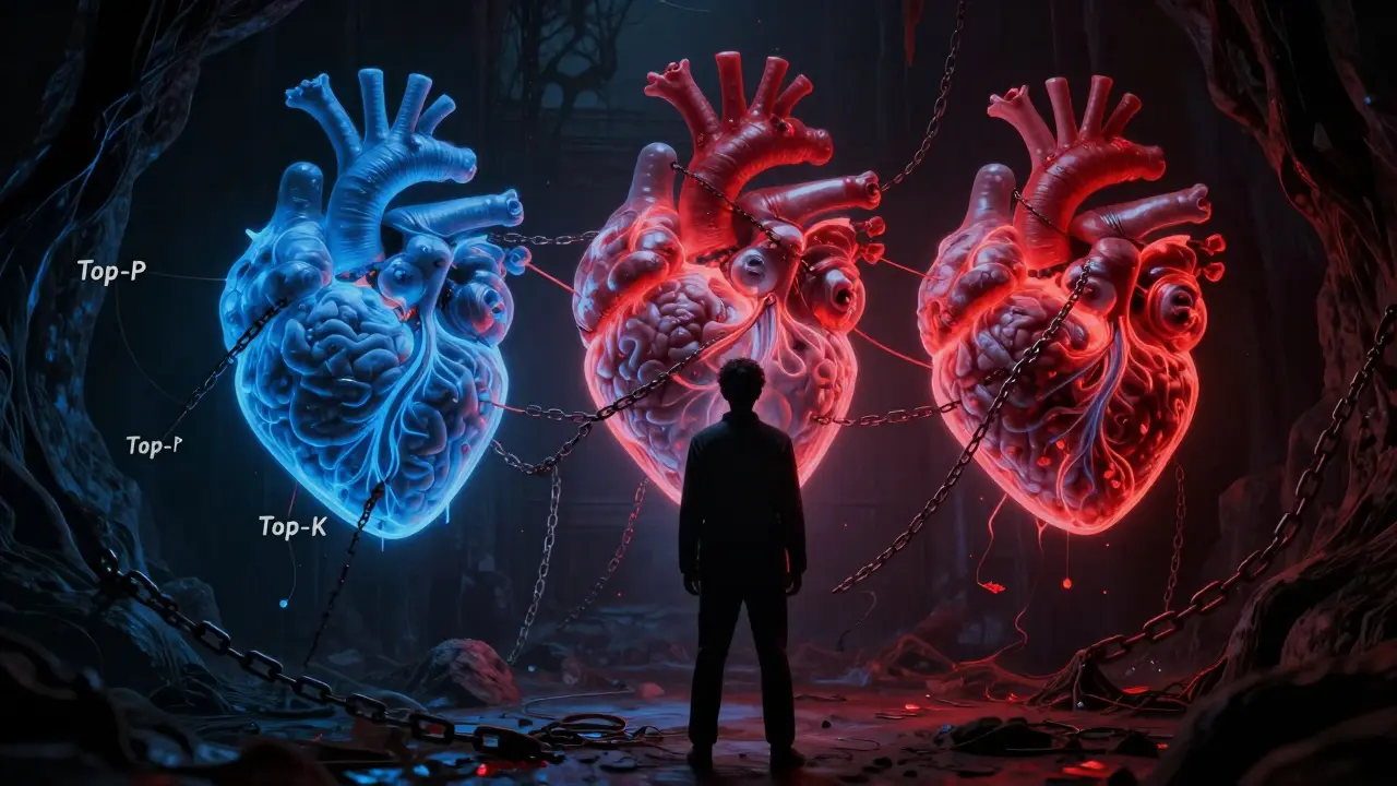 Developer facing pulsating neural nodes bound by straining chains in darkness.