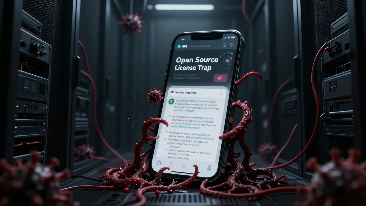 Monstrous vines consuming an app icon in a dark server room