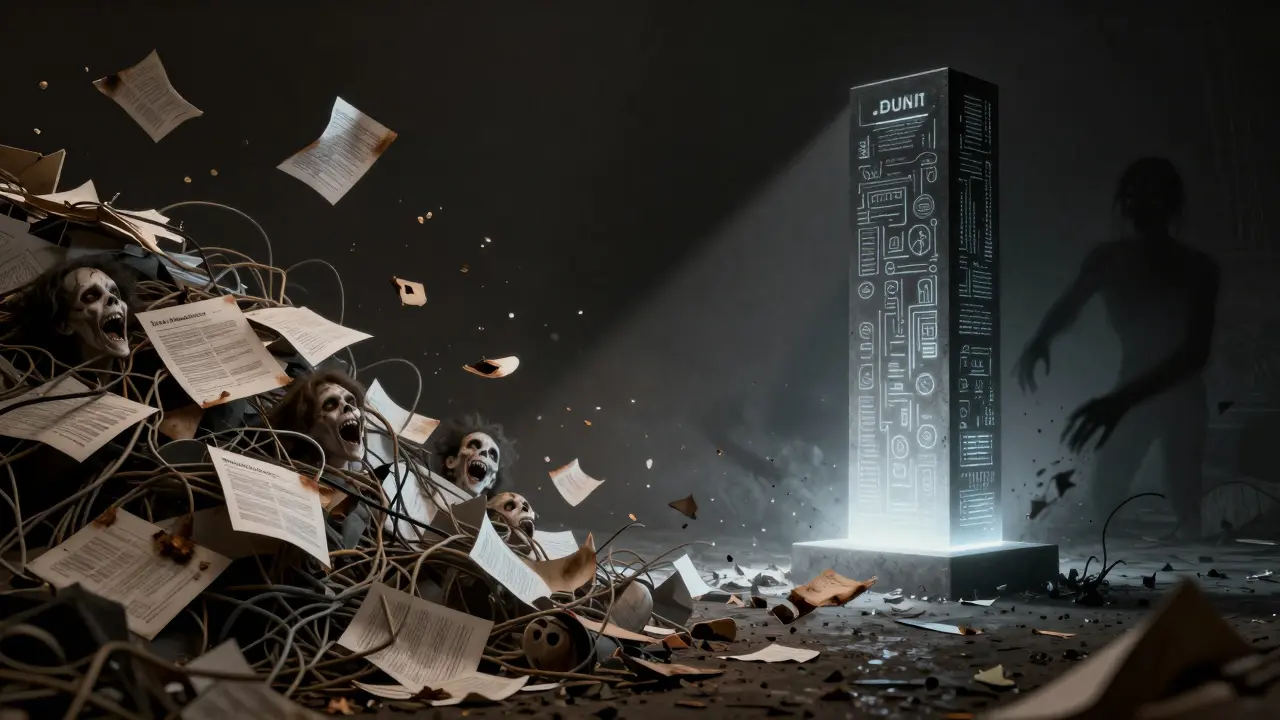 An obsidian monolith organizing darkness, symbolizing automated audit readiness.