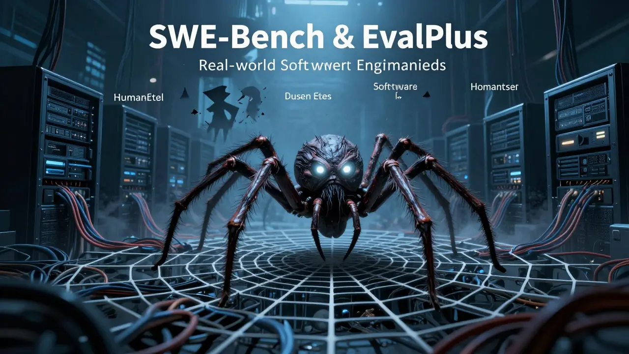 Multi-limbed spider emerging from a web of server cables