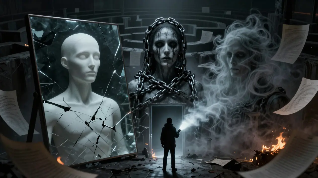Haunted labyrinth representing complex AI license layers