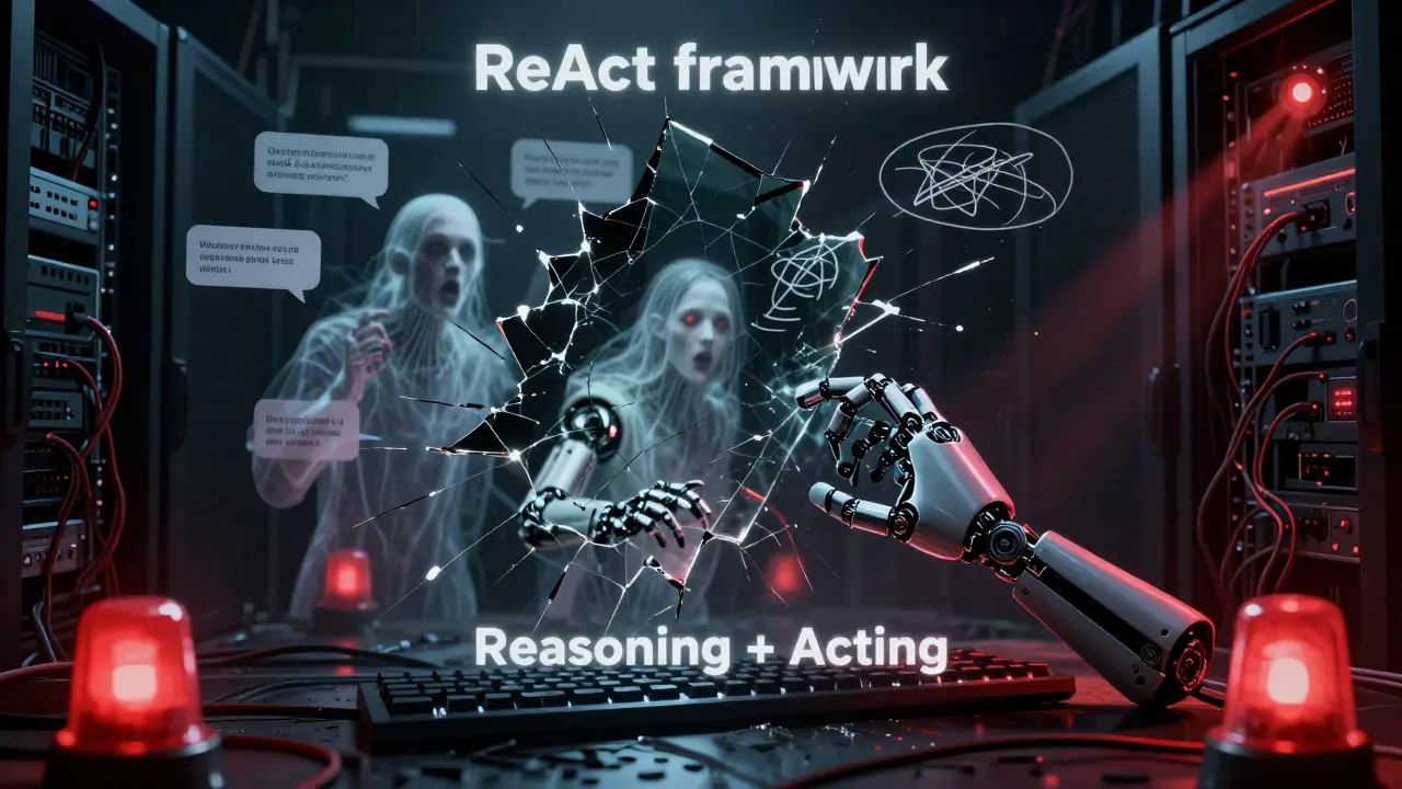 Robotic hand hesitating amidst ghostly error reflections