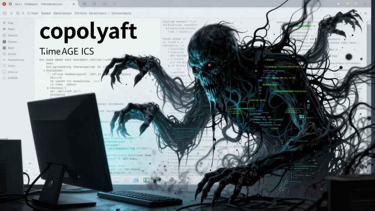 Shadow monster of code consuming software interface in horror style