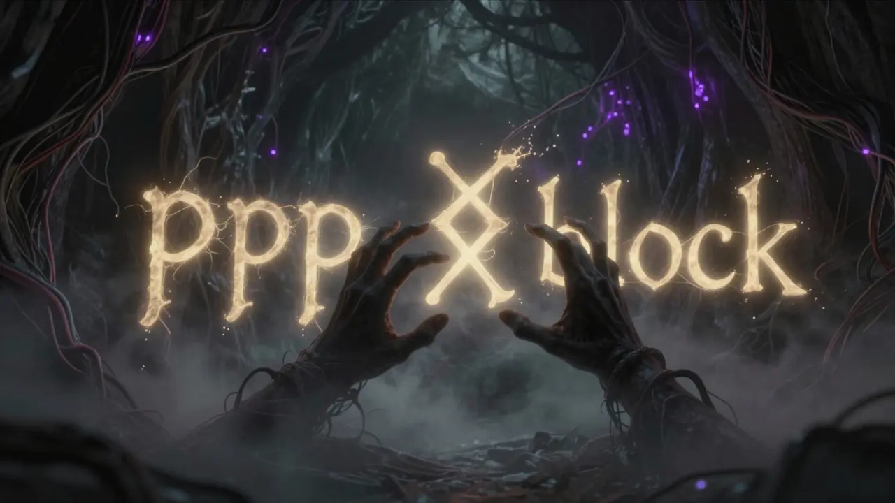 Spectral hands merging glowing rune tokens in a dark, misty void