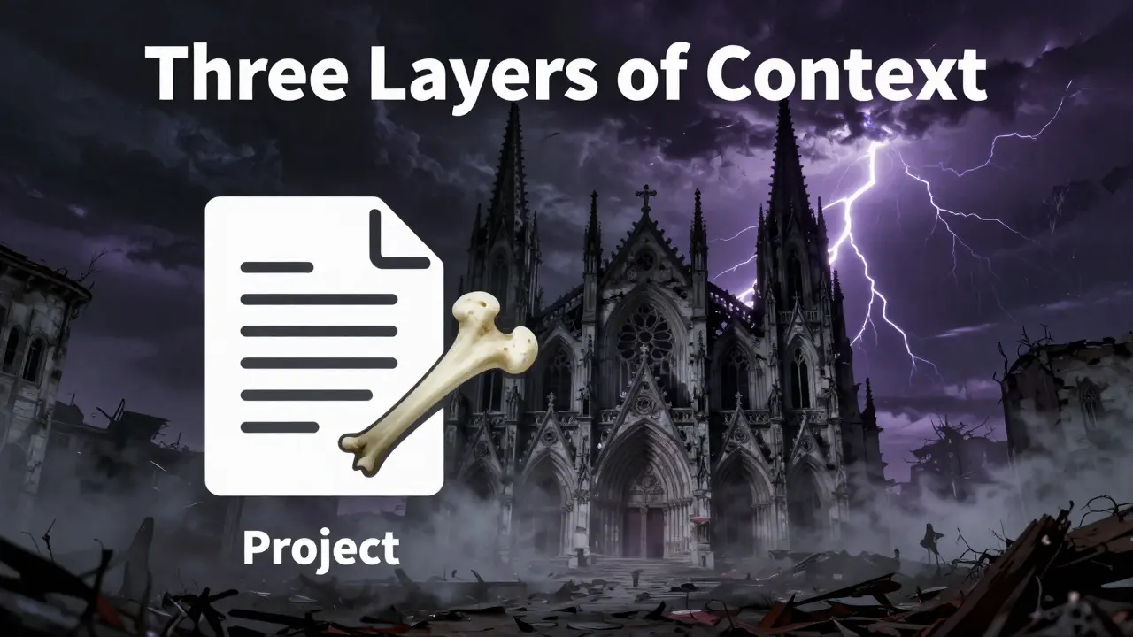Gothic illustration of three layered structures representing code context