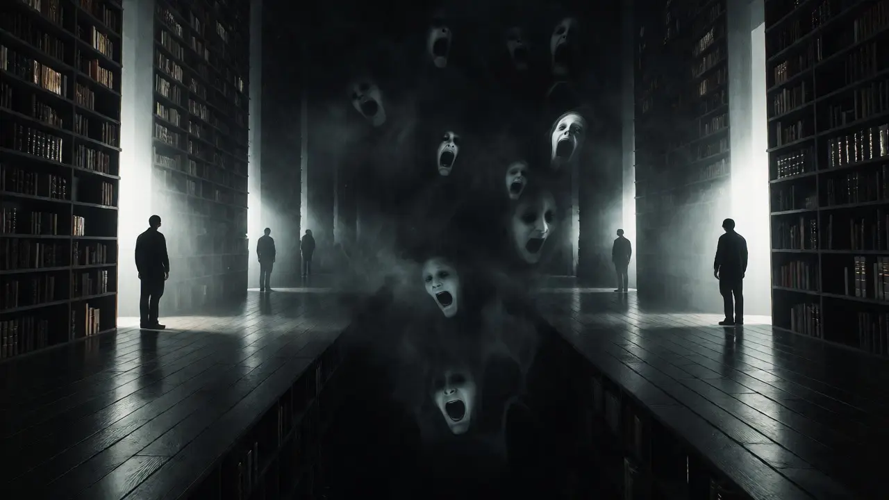 Dark corridor with illuminated ends and misty, ignored middle section