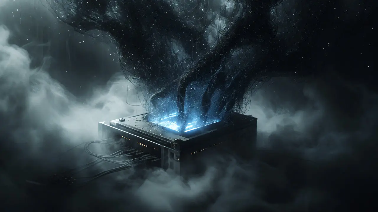 Shadowy data entity draining energy from a struggling GPU server